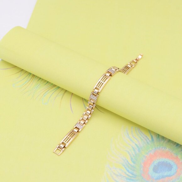 "Elegant Rose Gold Bracelet with Pave Accents and Geometric Design, XPBL0938 - Picture 4 of 12